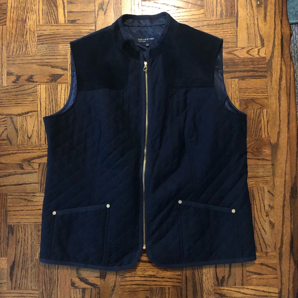 Jones New York Signature Quilted Vest Navy Blue XL